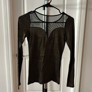 Mesh and metallic gold long sleeve top